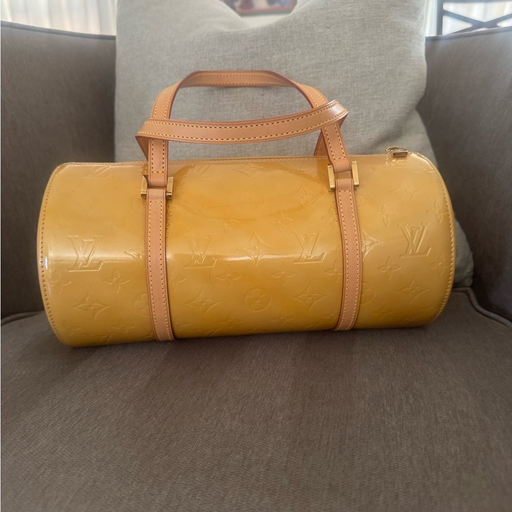 Louis Vuitton pale yellow Vernis Leather Pappillion.